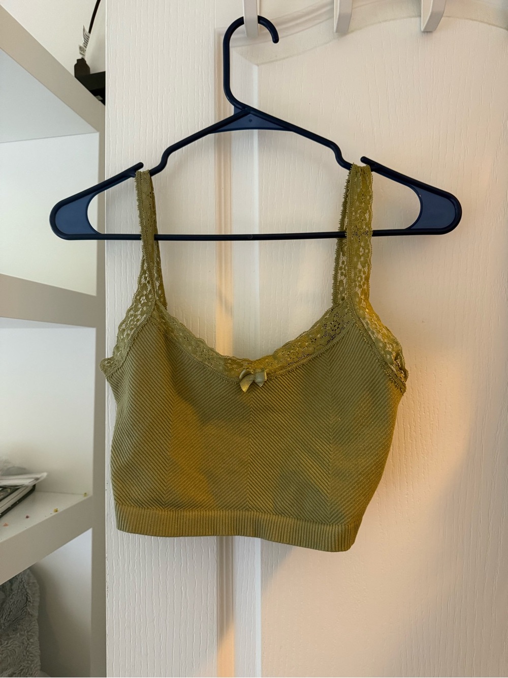 Urban Outfitters Olive Green Lace-Trim Crop Tank